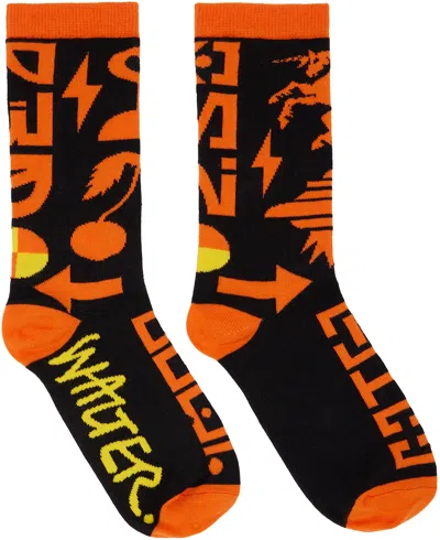 Shop Walter Van Beirendonck Black & Orange Dawleetoo Socks In Comb. Ii Chocolate