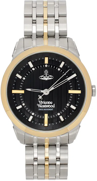 Shop Vivienne Westwood Silver & Black Eastend Watch In Black & Silver/gold