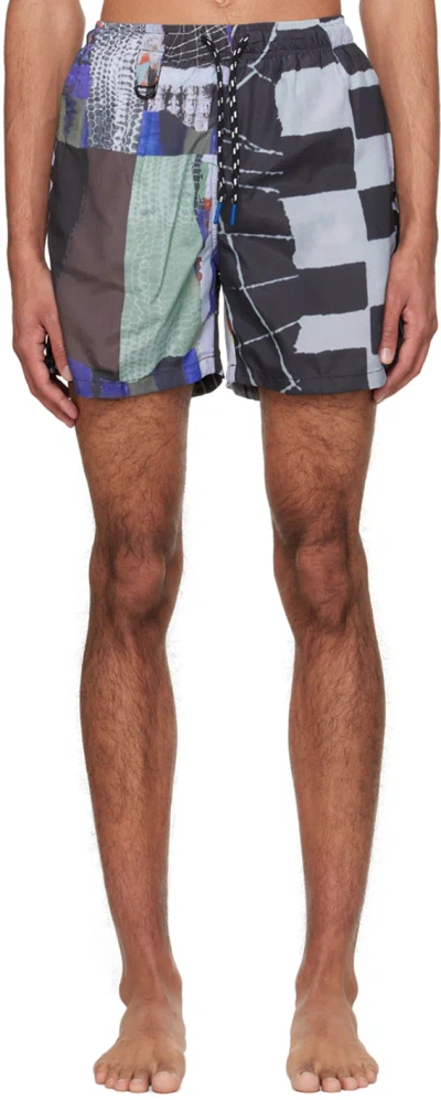 Shop Deva States Gray & Green Printed Swim Shorts In Multi