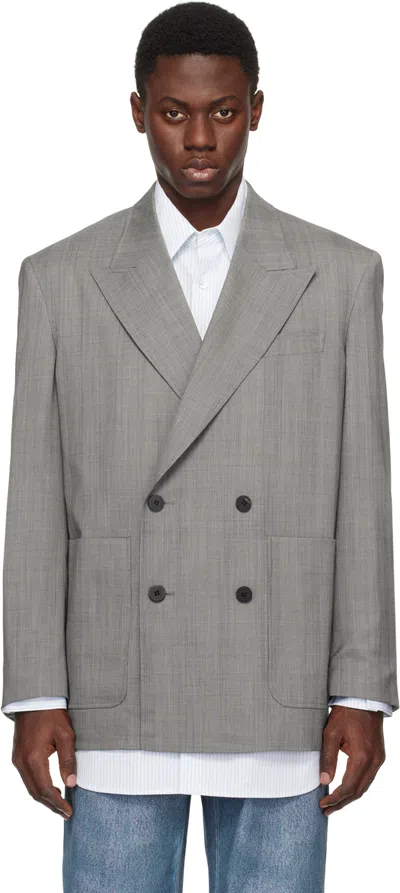 Shop Wooyoungmi Gray Double Breasted Blazer In 903g Grey