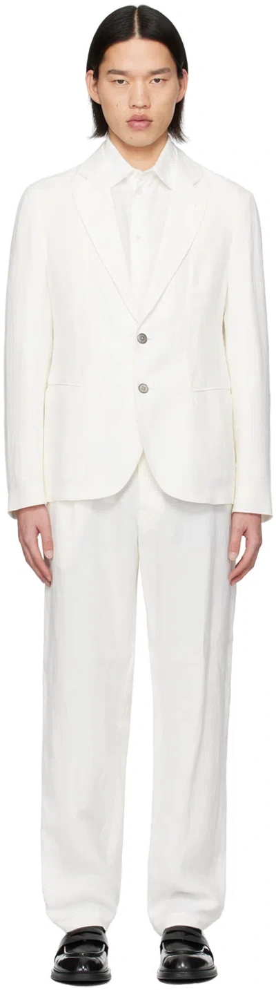 Shop Emporio Armani Off-white Notched Lapel Suit In Vanilla