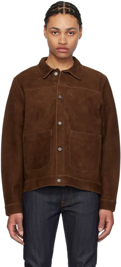 Shop Nudie Jeans Brown Dante Leather Jacket In Dark Brown