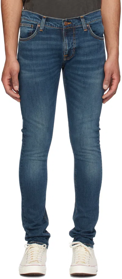 Shop Nudie Jeans Blue Tight Terry Jeans In Night Shadows