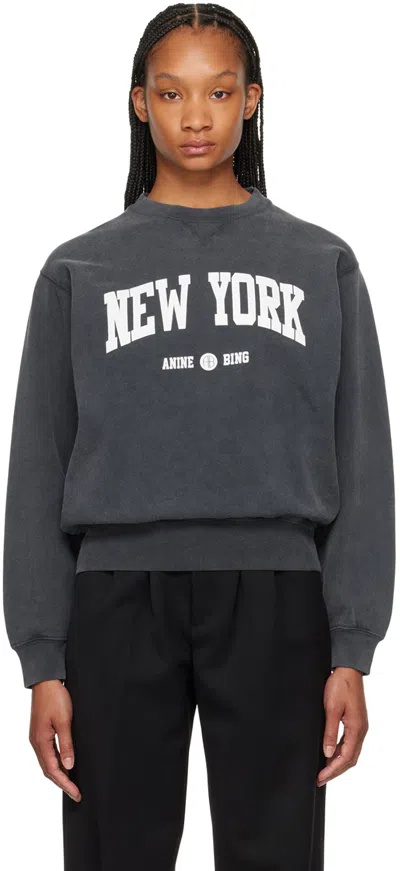 Anine Bing Ramona Printed Cotton-jersey Sweatshirt In Washed Black