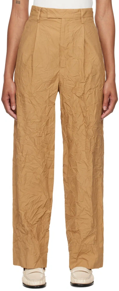 Shop Auralee Brown Wrinkled Trousers