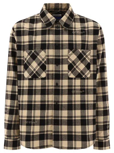 Shop Off-white Check Flannel Shirt In Beige