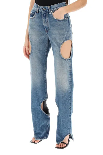 Shop Off-white Meteor Cut-out Jeans In Blue