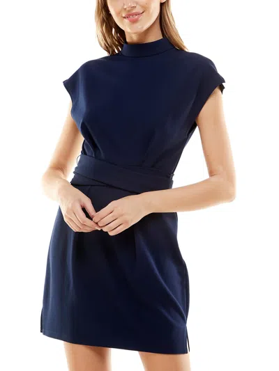 Shop B Darlin Juniors Womens Mock-neck Cap Sleeve Fit & Flare Dress In Blue
