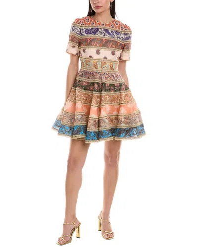 Shop Zimmermann Devi Linen Mini Dress In Multi