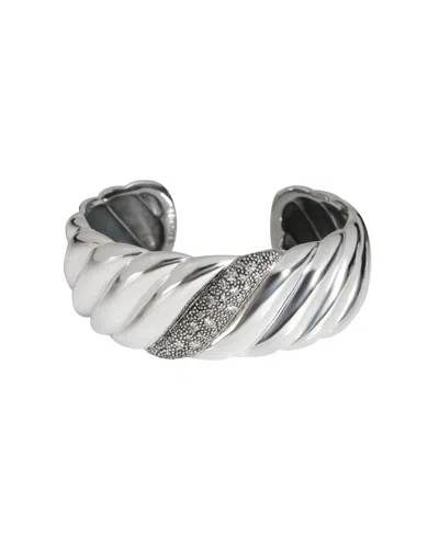 Shop David Yurman Midnight Melange Cable Diamond Cuff In Sterling Silver 0.42 Ctw