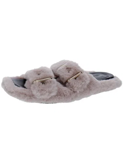 Shop Nine West Womens Faux Fur Cozy Slide Slippers In Grey