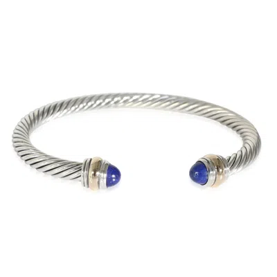 Shop David Yurman 5 Mm Cable Classic Lapis Cuff In 14k Yellow Gold/sterling Silver In Blue