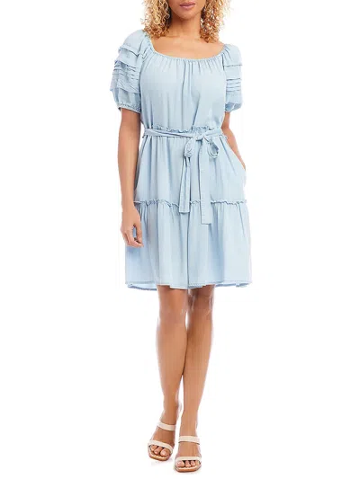 Shop Karen Kane Womens Tiered Short Fit & Flare Dress In Blue