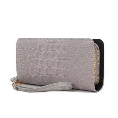 Shop Mkf Collection By Mia K Eve Genuine Leather Crocodile-embossed Women's Wristlet Wallet By Mia K. In Grey