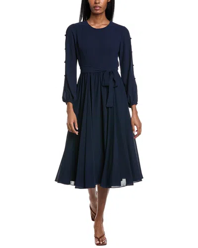 Shop Mikael Aghal Solid Midi Dress In Blue