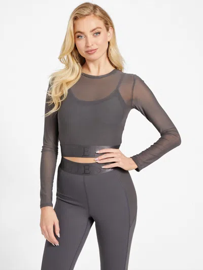 Shop Guess Factory Alani Mesh Overlay Top In Grey
