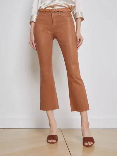 Shop L Agence Kendra Coated Cropped Flare Jean In Java Coated In Brown