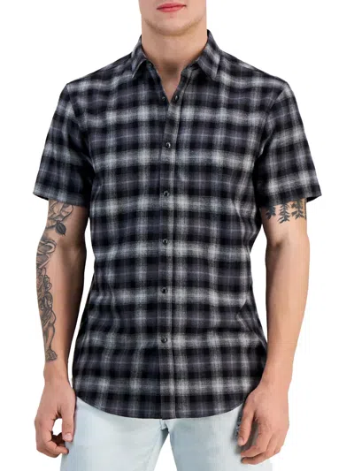 Shop Inc Mens Plaid Collared Button-down Shirt In Grey