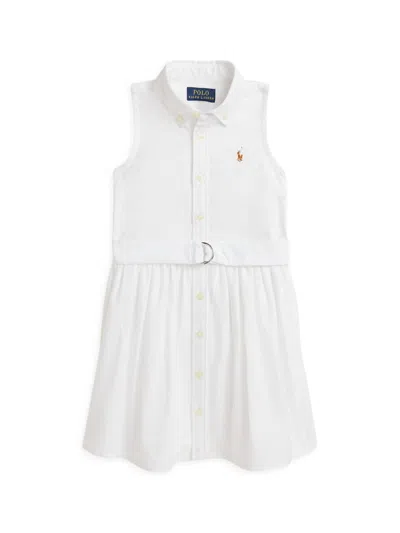 Shop Polo Ralph Lauren Little Girl's & Girl's Classic Oxford Sleeveless Shirtdress In White