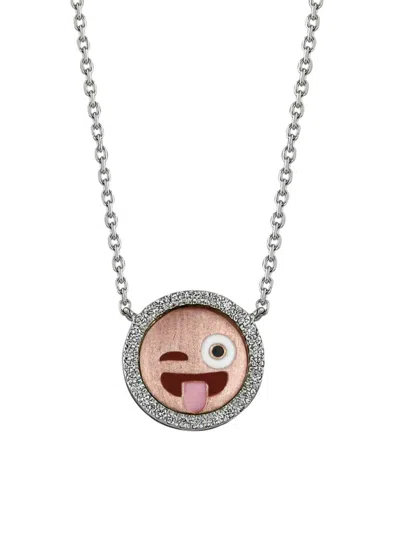 Shop Jacob & Co. Women's Emoji Two-tone 18k Gold & 0.16tcw Diamond Necklace In Rose And White