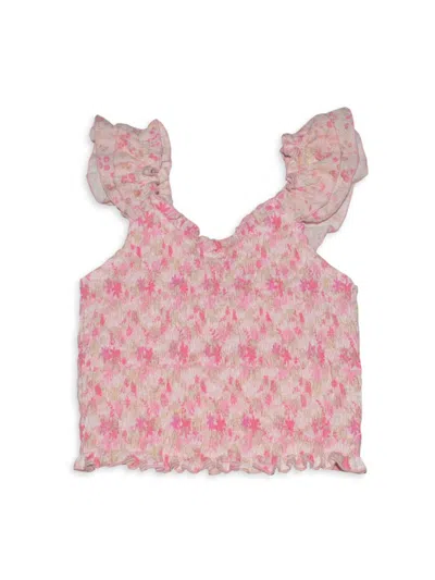 Shop Flowers By Zoe Girl's Floral Smocked Top In Pink Flower