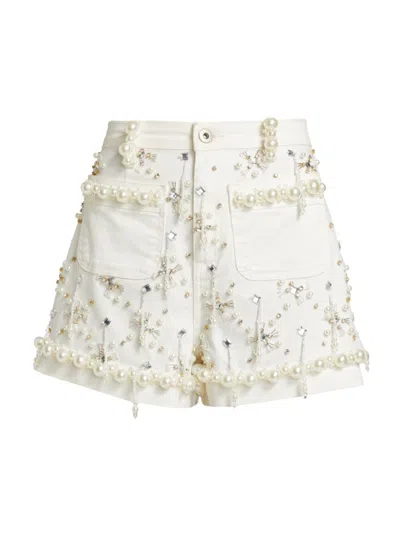 Shop Patbo Women's Embellished Denim High-rise Shorts In White