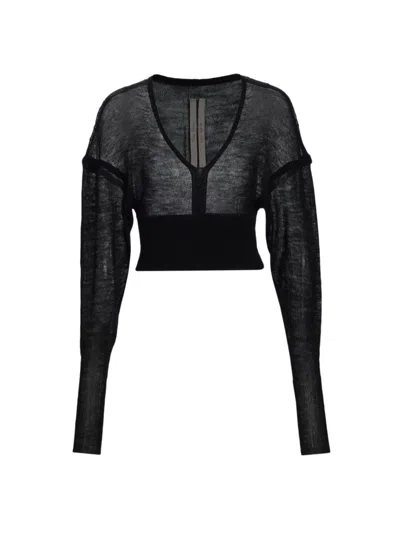 Shop Rick Owens Women's Semi-sheer Wool V-neck Sweater In Black