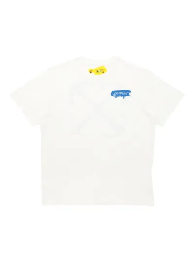Shop Off-white Little Kid's & Kid's Paint Graphic T-shirt In White Blue