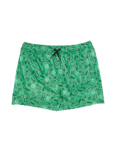 Shop Off-white Little Boy's & Boy's Bandana Swim Shorts In Green Multi