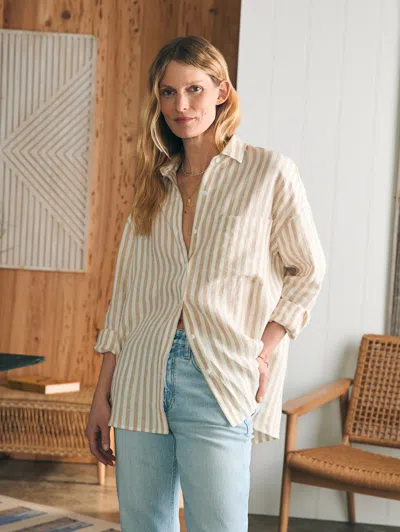 Shop Faherty Laguna Linen Relaxed Shirt In Tan Lucy Stripe