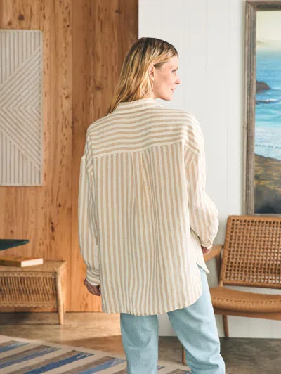 Shop Faherty Laguna Linen Relaxed Shirt In Tan Lucy Stripe
