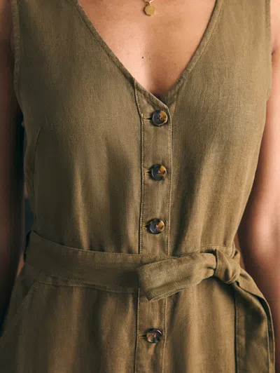 Faherty Linen Alina Jumpsuit In Military Olive