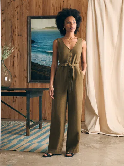Faherty Linen Alina Jumpsuit In Military Olive