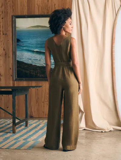 Shop Faherty Linen Alina Jumpsuit In Military Olive