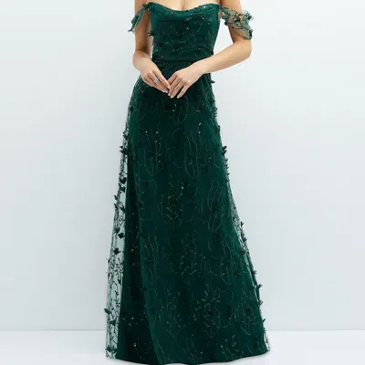 Shop Dessy Collection Off-the-shoulder A-line 3d Floral Embroidered Dress In Green