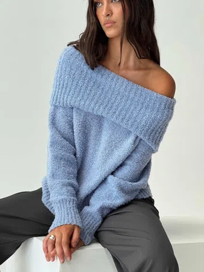Princess Polly Parkley Boucle Off The Shoulder Sweater In Blue