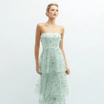 Shop Dessy Collection Strapless 3d Floral Embroidered Dress With Tiered Maxi Skirt In Green