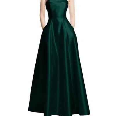 Shop Alfred Sung Strapless Bias Cuff Bodice Satin Gown With Pockets In Green