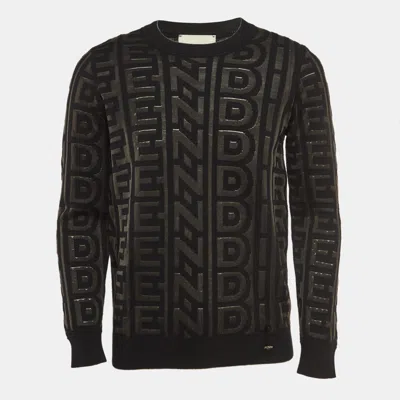 Pre-owned Fendi X Marc Jacobs Black Logo Intarsia Knit Crew Neck Sweatshirt M