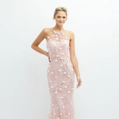 Shop Dessy Collection Sheer Halter Neck 3d Floral Embroidered Dress With High-low Hem In Pink