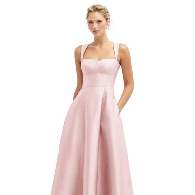 Shop Alfred Sung Lace-up Back Bustier Satin Dress With Full Skirt And Pockets In Pink