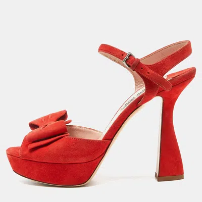 MIU MIU Pre-owned Orange Suede Platform Ankle-strap Sandals Size 36.5