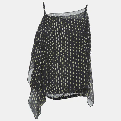 Pre-owned Max Mara Black Dot Print Silk Shoulder Strap Asymmetric Top S