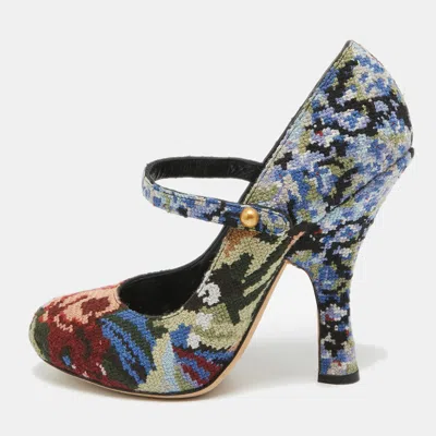 Pre-owned Dolce & Gabbana Multicolor Knit Fabric Floral Print Block Heel Pumps Size 38