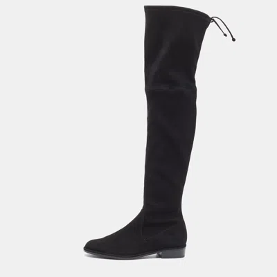 Pre-owned Stuart Weitzman Black Suede Lowland Over The Knee Boots Size 37
