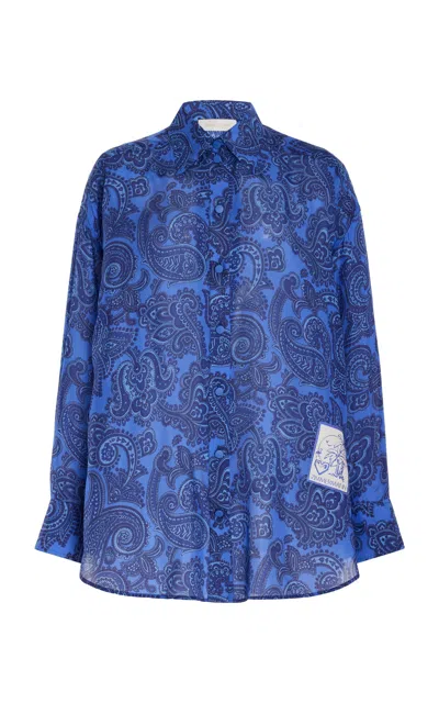Shop Zimmermann Ottie Oversized Silk Shirt In Blue