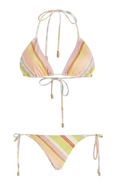 Shop Zimmermann Halliday Striped Triangle Bikini Set In Multi