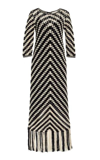 Shop Zimmermann Halliday Hand-crocheted Cotton Maxi Dress In Black,white