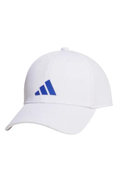 Shop Adidas Originals Pregame Stretch Tripe Stripe Snapback Cap In White/ Semi Lucid Blue