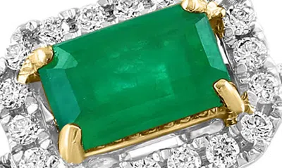 Shop Effy Two-tone 14k Gold Emerald & Diamond Halo Ring In Green